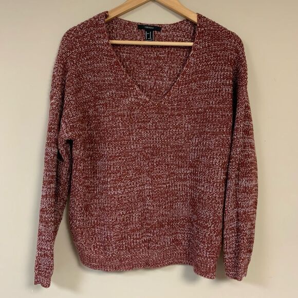 Forever 21 Sweater Womens Medium Oversized V Neck Marbled Soft Cozy Knit Slouchy - Picture 1 of 7